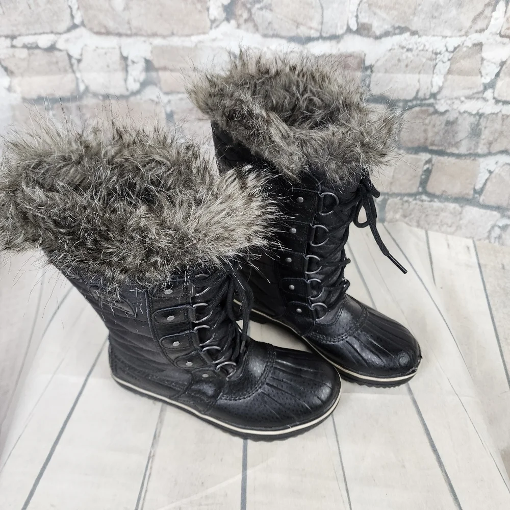 Sorel Torino  II Waterproof Winter Boot Faux Fur Cuff Lace Front Black Size 5 - Picture 8 of 16